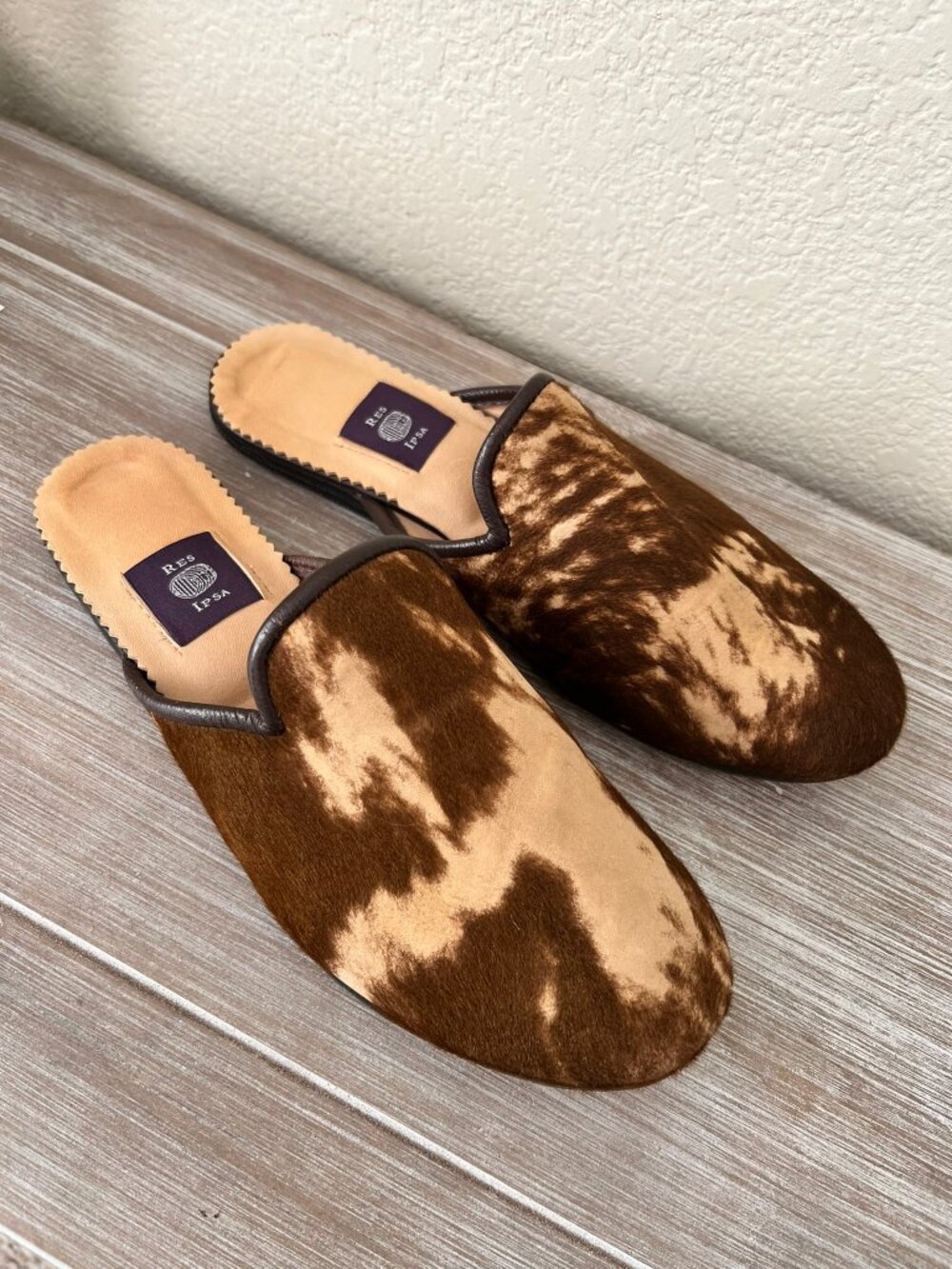 Res Ipsa Hair On Hide Leather Mule Slides Handmade Cowhide Size 8